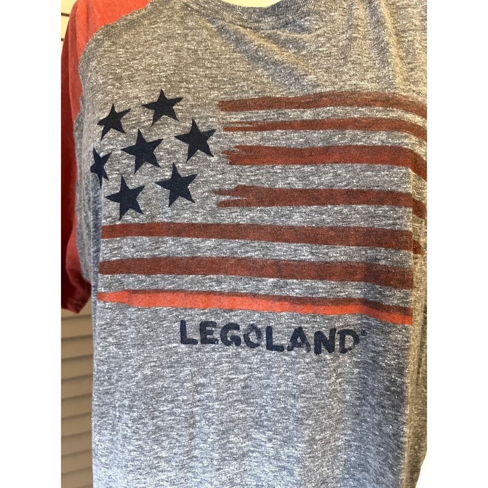 LEGOLAND Raglan tee Patriotic Flag Adult Large XL womens's baseball heather gray